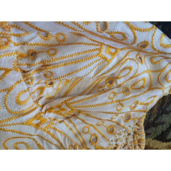 LOFT Dress Women's XS White Golden Eyelet Open Back Maxi Cotton Smocked - Picture 5 of 7